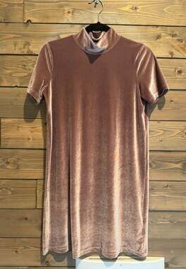 Madewell Pink Velvet Mock Neck Short Sleeve Shift Mini Dress Small